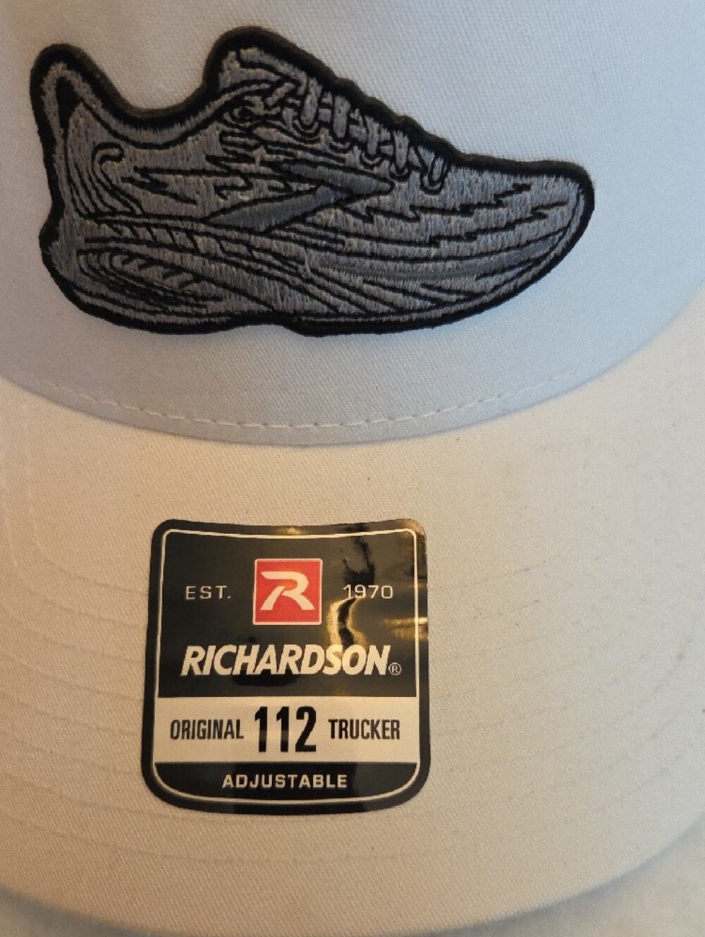 Richardson White Trucker Hat with Embroidered Sneaker Patch - Picture 2 of 4